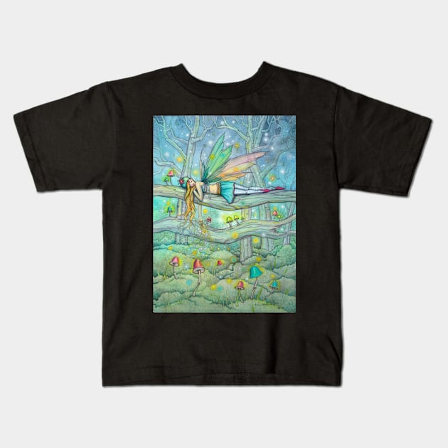 Enchanted Forest Fairy and Mushrooms Fantasy Art by Molly Harrison Kids T-Shirt by robmolily